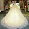 Luxury Country Train Scoop Neck Lace Appliqued Ball Gown Bridal Dress Princess Wedding Dress with Belt