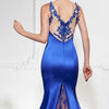 Burgundy Satin Lace Appliqued V Neck Mermaid Prom Dress Women Formal Evening Long Dresses