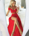 Crop Top 2 Pieces Red Long Party Dress Summer Chiffon Prom Gown PL08152