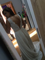 Ivory Lace Chiffon A-line Wedding Dress V-Neck Floor Length Bridal Gown WD10619