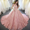 Princess Scoop Neck  Lace Pink Wedding Dress Gown WD10505