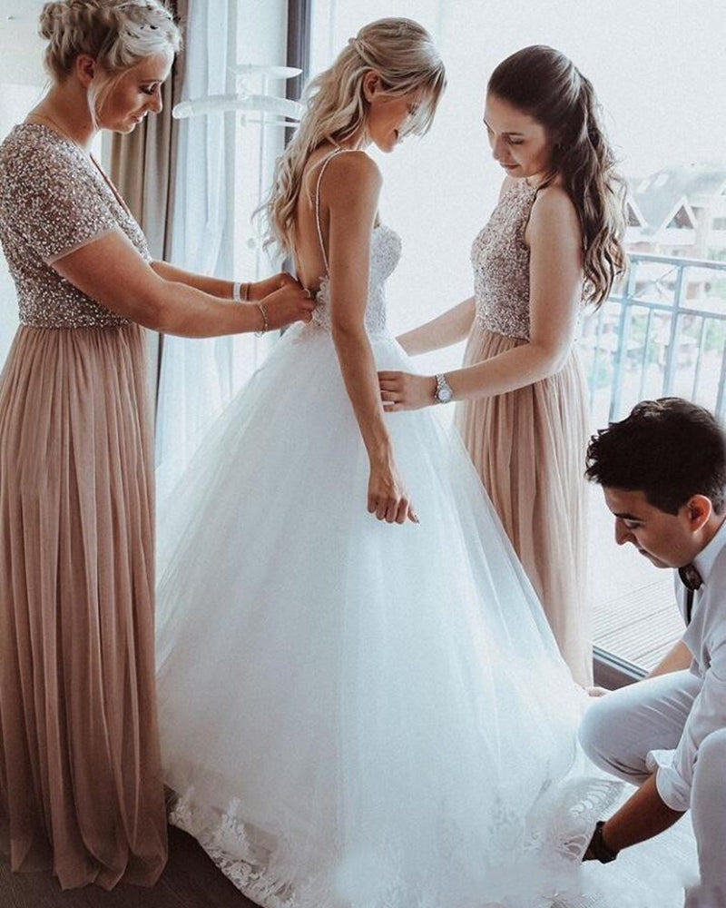 Beach Wedding Dresses 2020 Backless Lace Appliques Pearls ,Spaghetti Straps A-Line Boho Bridal Gowns ,Robe De Mariee WD0831