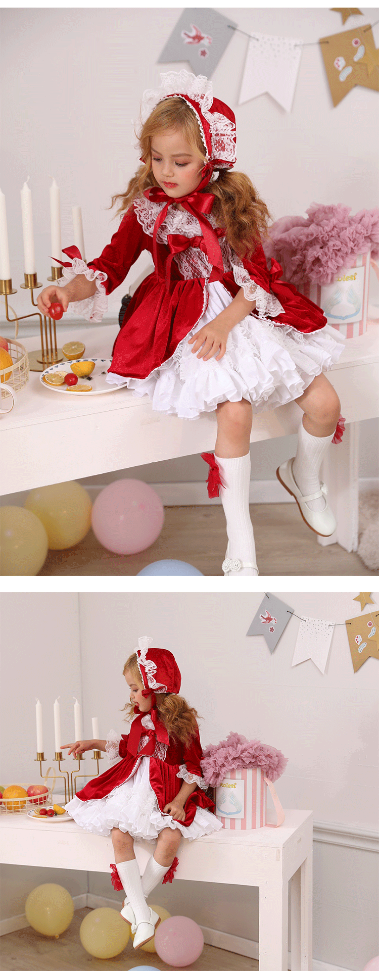 4PCS Spain Dress Girls Royal Costumes Kids Princess Wedding Birthday Dresses Party Lace Robe Fille Baby Girl Christmas Clothing