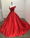 Red Satin Ball Gown prom Dress Long Evening Gown Women Formal Engagement Gown