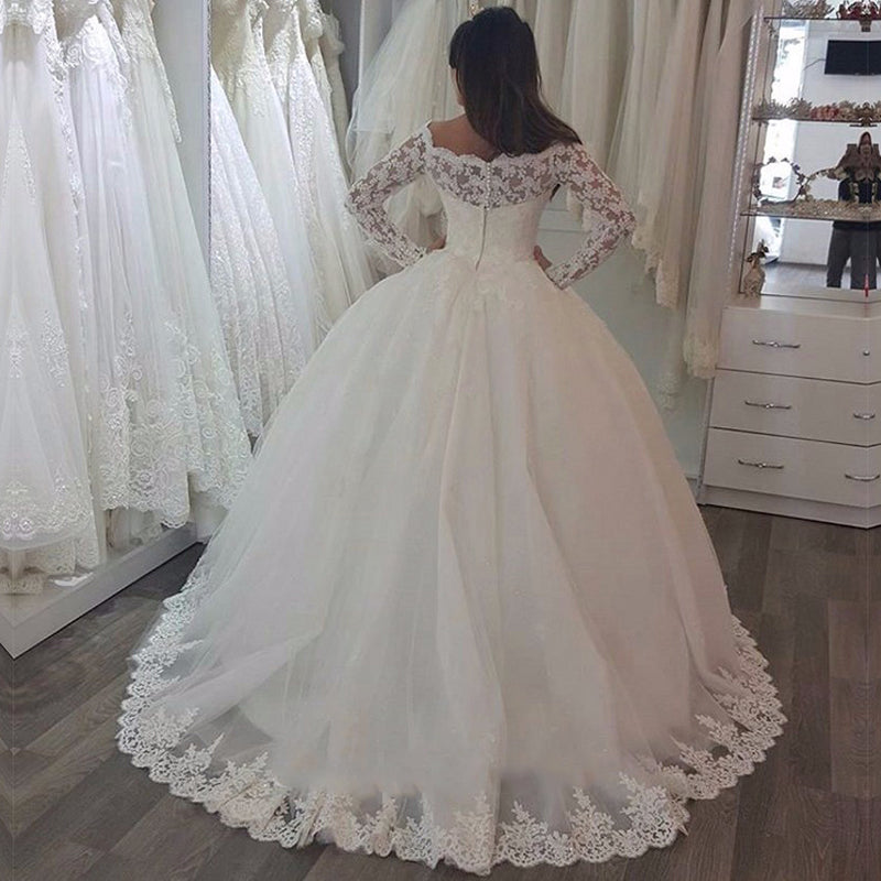 Long Sleeves Wedding Dresses Vintage Lace Ball Gown Bridal Dresses