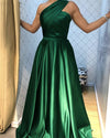 One Shoulder A Line Satin  Emerald Green Formal Evening Dress,Prom Party Long Gown PL10420