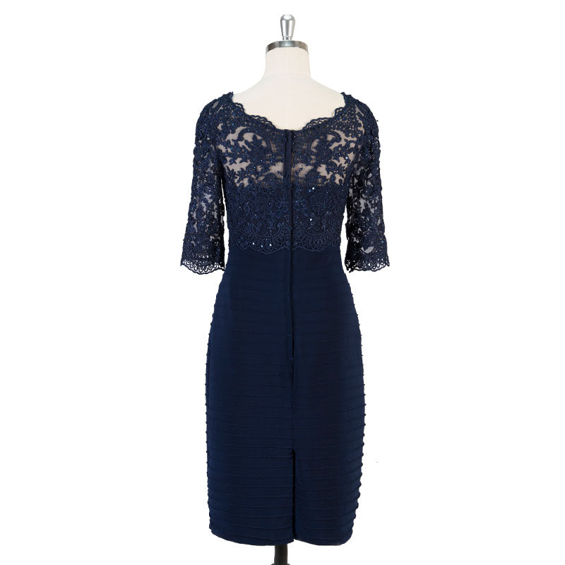 Custom Made Navy Knee Length Short Mother of the Bride Dress Lace Women Evening Gown SP574