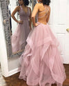 Fancy sky blue/Rose Pink Layered Prom Dress with Straps Formal Wear 2022