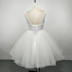 Lovely Scoop Neck Puffy Short Wedding Dress with Lace Beading Summer Bridal Gown