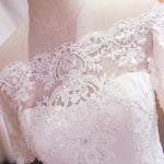 Romantic Off Shoulder Princess A Line White Wedding Dress Lace Bridal Dress with Short Sleeves