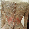 LP4456 Vintage Muslim Long Sleeves Women Formal Evening Gowns Vestido De Festa Longo Gold Lace Appliqued