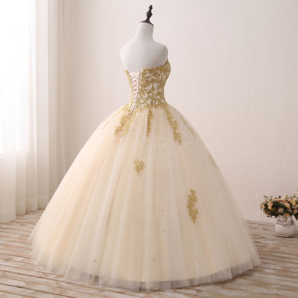 Princess Sweetheart Champagne Ball Gown Sweet 16 Dress Quinceanera Pro ...