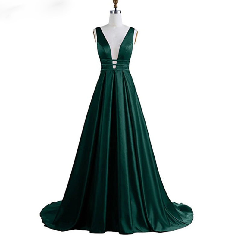 Satin Women Sexy Long Dark Green Prom Gown Wedding Party Gown Special Occasion Weddings Events
