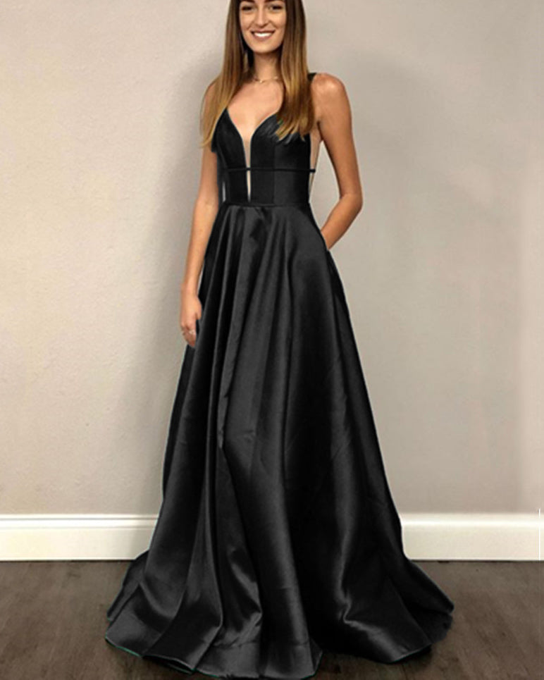 Satin V Neck Burgundy Red Maroon Gowns Long Evening Dress,Long Prom Party Gowns PL07013