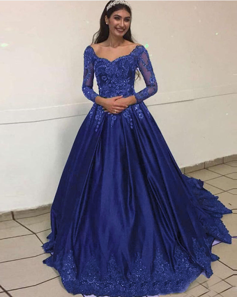 Royal Blue Wedding Dress Lace Long Sleeve Green/Blue /Burgundy Prom Dress Ball Gown Vintage Formal Colorful Royal Blue Wedding Dress Lace Long Sleeve Green/Blue /Burgundy Prom Dress Ball Gown Vintage Formal Colorful