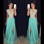 Amazing Crystal A Line Chiffon Prom Formal Dresses Women Long Cap Sleeves Graduation Party Gown