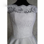 Custom made Cap Sleeves Lace Satin Short A Line  Wedding Dresses,  Tea Length Bridal Gown