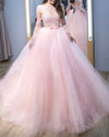 Sweet Pink Princess Quinceanera Dress Ball Gown Prom Lace Vintage Long Sleeves Ceremony Debutante Gown fpr Sweet 15 Party
