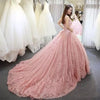 Princess Scoop Neck  Lace Pink Wedding Dress Gown WD10505