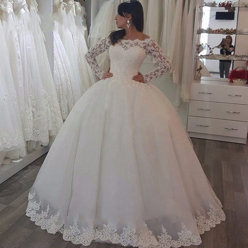 Long Sleeves Wedding Dresses Vintage Lace Ball Gown Bridal Dresses