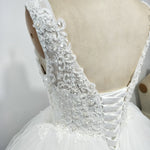 Lovely Scoop Neck Puffy Short Wedding Dress with Lace Beading Summer Bridal Gown