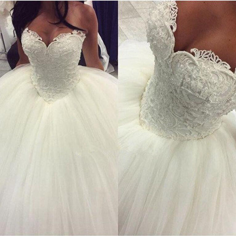 Vestido de novia de princesa glamoroso con corsé, vestido de novia de perlas hecho a medida, vestido de novia de encaje