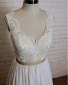 Ivory Lace Chiffon A-line Wedding Dress V-Neck Floor Length Bridal Gown WD10619