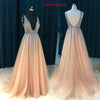 Peach/Gray V Neck Sequins Beading Long Sexy See Through Formal Gowns Prom Dresses PL541