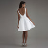 Boat Neck Short Summer Beach Wedding Dress A Line Satin White Bridal Gown WD0524