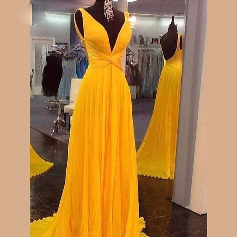 Siaoryne LP0826 Yellow Long Chiffon Sexy V Neck Elegant Prom dress Formal evening Gowns Special Occasion dress Custom Made