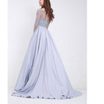 LP745 Luxury Attachable Train Sexy Heavy Beading Prom Dresses with Sleeves Formal Gown Pageant Dresses