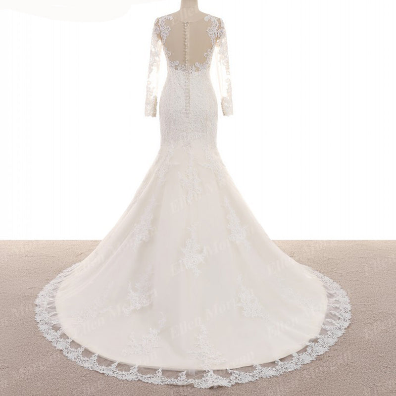 Vintage Long Sleeves Lace Wedding Dress Mermaid Bridal Gown 2018 Custom Made Vestido De Novia