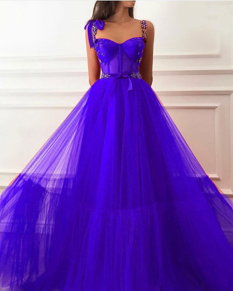 Fancy Women Formal Gowns Long Red Dot Tulle Prom Dresses with Straps Vestidos 2022