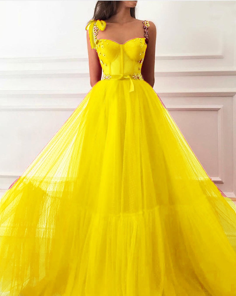 Fancy Women Formal Gowns Long Red Dot Tulle Prom Dresses with Straps Vestidos 2022