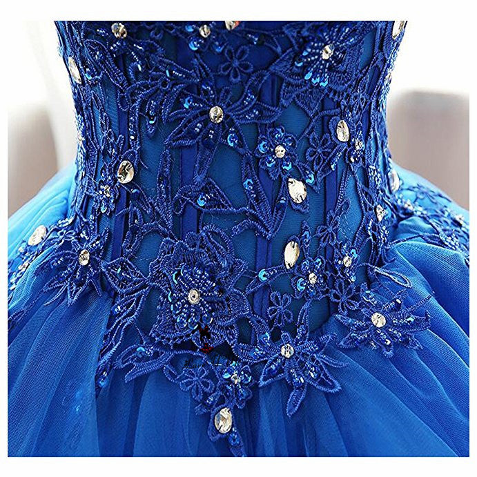Gorgeous Blue Strapless Ball Gown Quinceanera Dresses Poofy Sweet 16 Birthday Party Gown