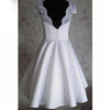 Custom made Cap Sleeves Lace Satin Short A Line  Wedding Dresses,  Tea Length Bridal Gown
