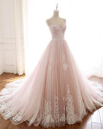 Pink /Ivory Lace Wedding Dress,Girls Sweet 16 Party Prom Gown Quinceanera Dress with Straps PD06238