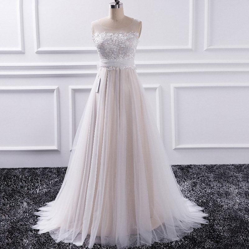 Romantic Tulle Lace Bohemian Bridal Dress Beach Wedding Gown 2018 Brautkleid with Sash