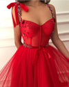 Fancy Women Formal Gowns Long Red Dot Tulle Prom Dresses with Straps Vestidos 2022