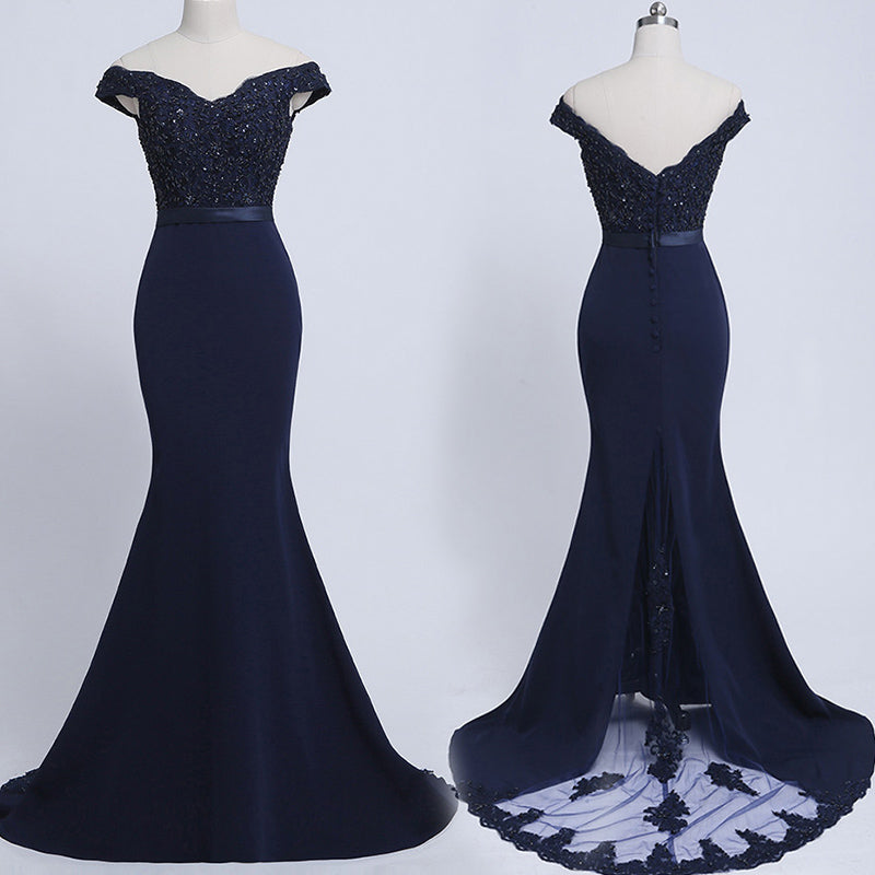 Stunning Mermaid Off Shoulder Navy Bridesmaid Dresses robe demoiselle d'honneur Women Formal Dress