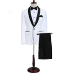 LP5506 Men Suit White Tuxedo With Black Lapel Wedding Suit For Men Slim Fit Groom Party (Jacket+Pant)