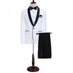 LP5506 Men Suit White Tuxedo With Black Lapel Wedding Suit For Men Slim Fit Groom Party (Jacket+Pant)