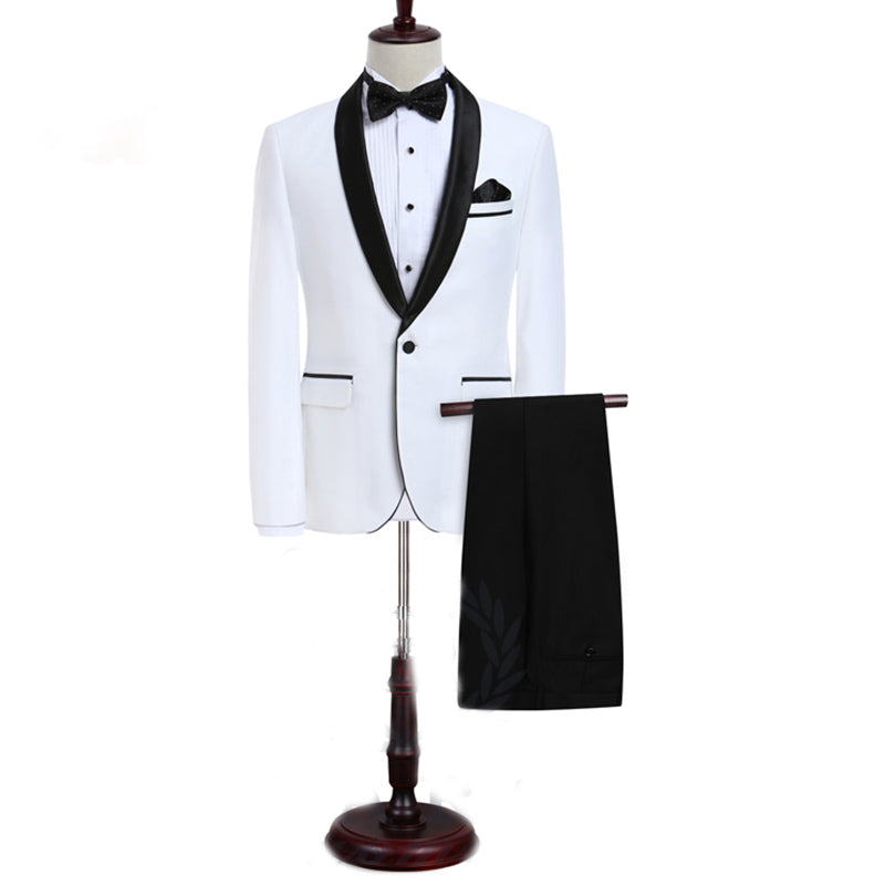 LP5506 Men Suit White Tuxedo With Black Lapel Wedding Suit For Men Slim Fit Groom Party (Jacket+Pant)