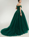 Lace Off the Shoulder Emerald Green Prom Dress Ball Gown Evening Formal Wear ,Women Wedding party Dress PL07041