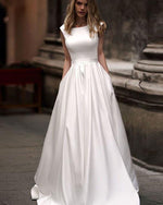 Ivory/White Boat Neck A Line Satin Elegant Wedding Dress,Women Bride Gown WD0804