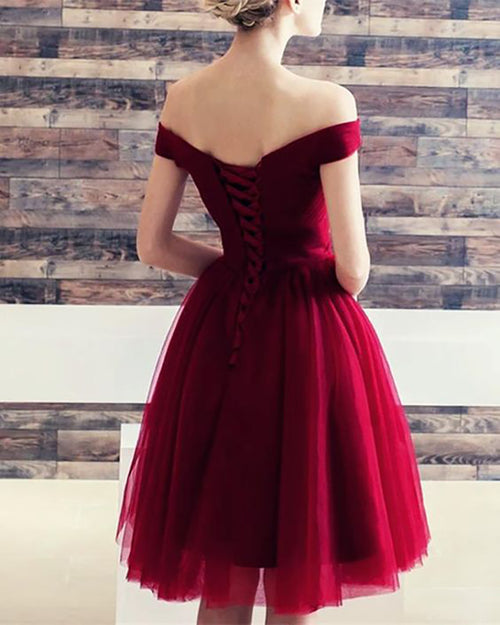 Dark Red Tulle Short Prom Dress Junior Girls 8th Graduate Semi Formal Homecoming Dress SP520