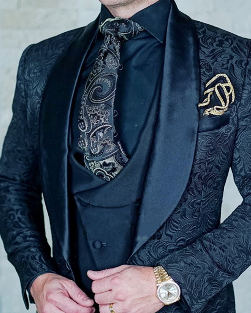 Royal Blue Shawl Lapel Pattern Wedding Suits Groomsmen Tuxedo SP451(jacket+vest+pants)