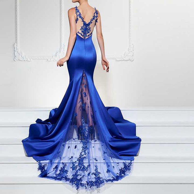 Burgundy Satin Lace Appliqued V Neck Mermaid Prom Dress Women Formal Evening Long Dresses
