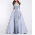 LP745 Luxury Attachable Train Sexy Heavy Beading Prom Dresses with Sleeves Formal Gown Pageant Dresses