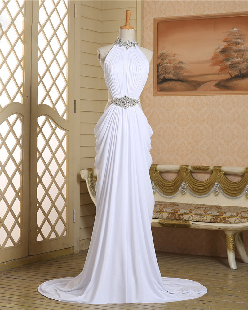 Chiffon Halter Wedding Dress Sexy  Beach Bride Dress A-Line Sweep Train Bohemian Robe de mariee WD11014